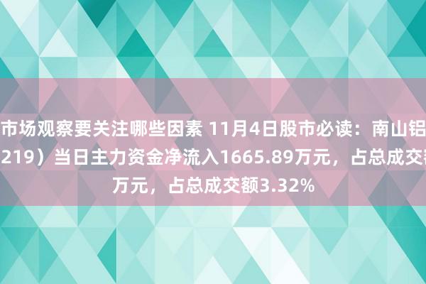 市场观察要关注哪些因素 11月4日股市必读：南山铝业（600219）当日主力资金净流入1665.89万元，占总成交额3.32%