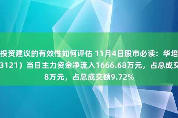 投资建议的有效性如何评估 11月4日股市必读：华培能源（603121）当日主力资金净流入1666.68万元，占总成交额9.72%