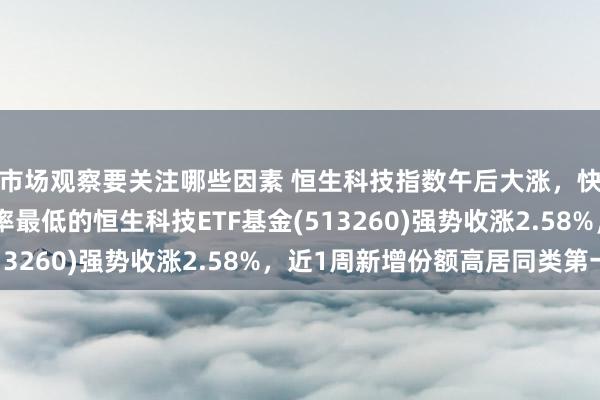 市场观察要关注哪些因素 恒生科技指数午后大涨，快手-W涨超9%，费率最低的恒生科技ETF基金(513260)强势收涨2.58%，近1周新增份额高居同类第一