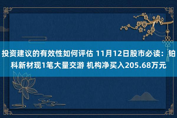 投资建议的有效性如何评估 11月12日股市必读：铂科新材现1笔大量交游 机构净买入205.68万元