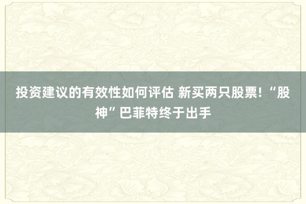 投资建议的有效性如何评估 新买两只股票! “股神”巴菲特终于出手