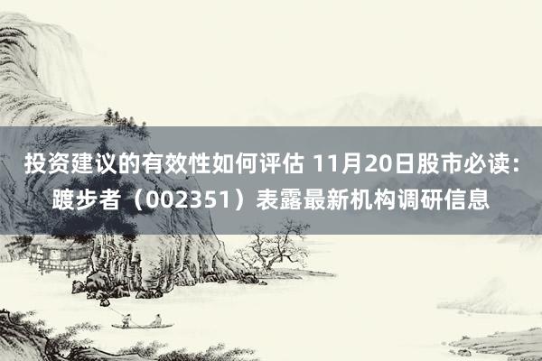 投资建议的有效性如何评估 11月20日股市必读：踱步者（002351）表露最新机构调研信息