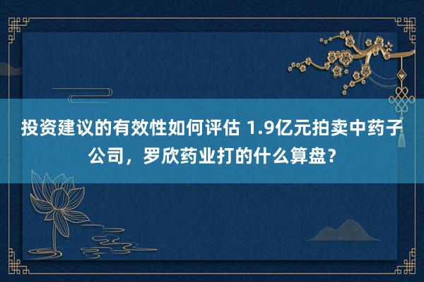 投资建议的有效性如何评估 1.9亿元拍卖中药子公司，罗欣药业打的什么算盘？