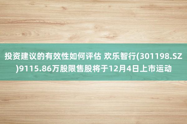 投资建议的有效性如何评估 欢乐智行(301198.SZ)9115.86万股限售股将于12月4日上市运动