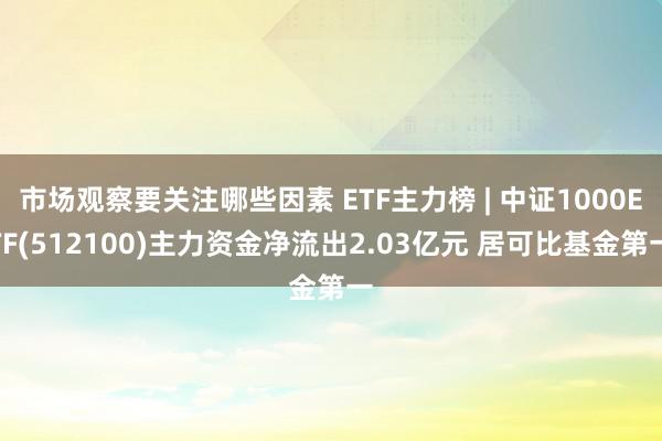 市场观察要关注哪些因素 ETF主力榜 | 中证1000ETF(512100)主力资金净流出2.03亿元 居可比基金第一