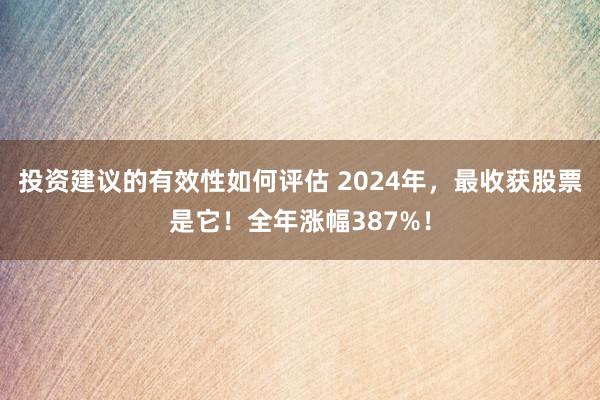 投资建议的有效性如何评估 2024年，最收获股票是它！全年涨幅387%！