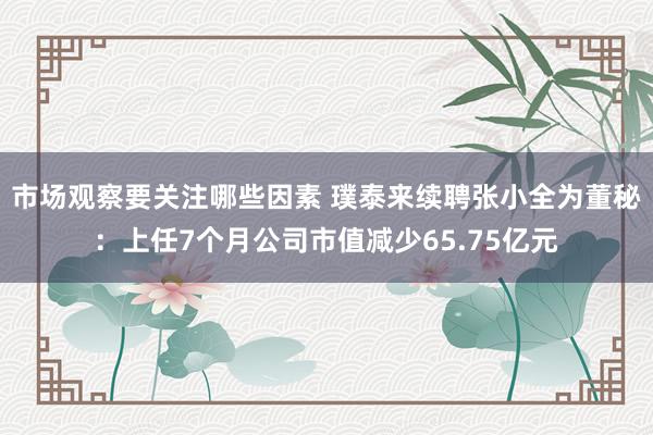 市场观察要关注哪些因素 璞泰来续聘张小全为董秘：上任7个月公司市值减少65.75亿元