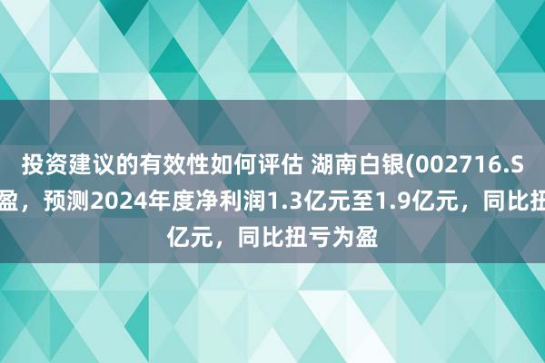 投资建议的有效性如何评估 湖南白银(002716.SZ)发预盈，预测2024年度净利润1.3亿元至1.9亿元，同比扭亏为盈