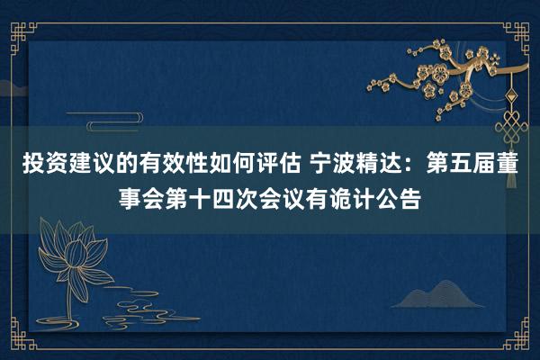 投资建议的有效性如何评估 宁波精达：第五届董事会第十四次会议有诡计公告