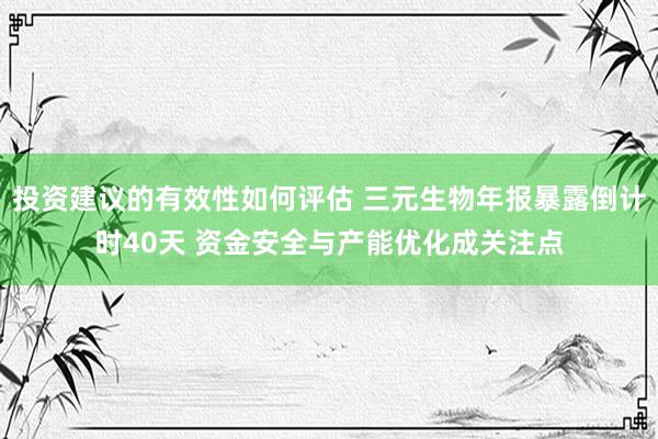 投资建议的有效性如何评估 三元生物年报暴露倒计时40天 资金安全与产能优化成关注点